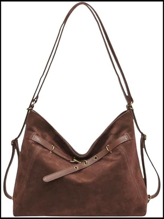Handbags - Faux Suede Crossbody Tote Hobo Purse Large Satchel Shoulder Bag Casual Chic